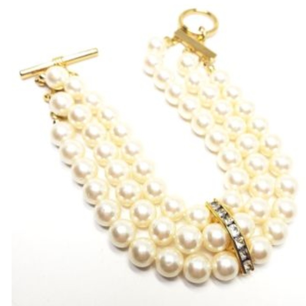 3 Strand Faux Pearl Bracelet  with Rhinesto